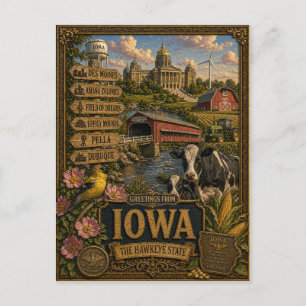 Grüße aus Iowa Vintage Retro Kunst Postkarte