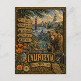 Grüße aus Kalifornien | Vintage Retro Kunst Postkarte
