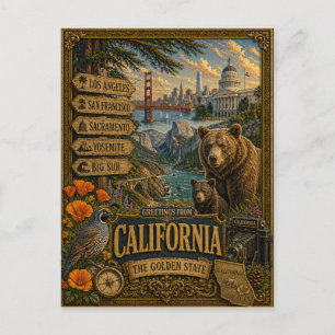 Grüße aus Kalifornien   Vintage Retro Kunst Postkarte