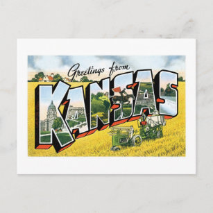 Grüße aus Kansas! Vintag Postkarte