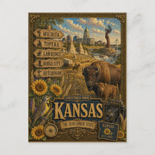 Grüße aus Kansas   Vintage Retro Kunst Postkarte