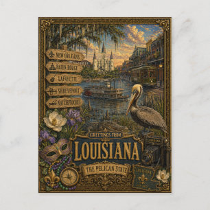 Grüße aus Louisiana Vintage Retro Kunst Postkarte