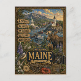 Grüße aus Maine | Vintage Retro Kunst Postkarte