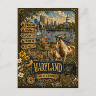 Grüße aus Maryland   Vintage Retro Kunst Postkarte