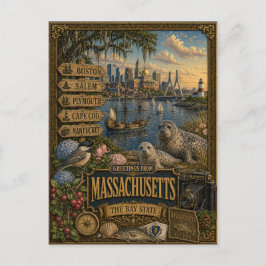 Grüße aus Massachusetts | Vintage Retro Kunst Postkarte