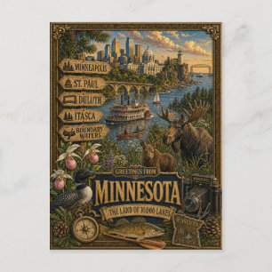 Grüße aus Minnesota Vintage Retro Kunst Postkarte