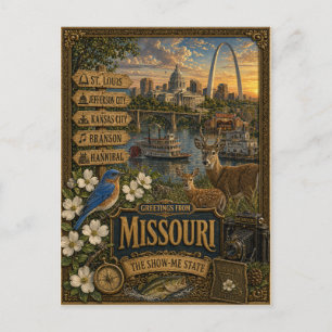 Grüße aus Missouri Vintage Retro Kunst Postkarte