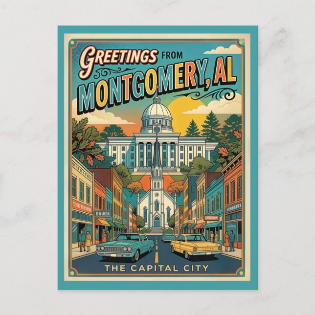 Grüße aus Montgomery AL Retro Postkarte (Vorderseite)