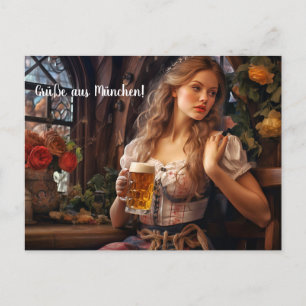  Grüße aus München! Bierzeltstimmung. Bier Postkarte