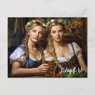 Grüße aus München! Bierzeltstimmung. Dirndl Postkarte