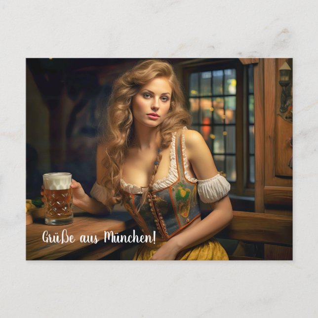 Grüße aus München! Bierzeltstimmung Postkarte (Vorderseite)