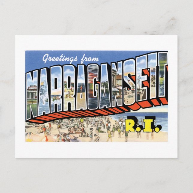 Grüße aus Narragansett, Rhode Island! Retro Postkarte (Vorderseite)