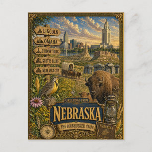 Grüße aus Nebraska Vintage Retro Kunst Postkarte