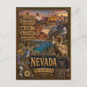 Grüße aus Nevada   Vintage Retro Kunst Postkarte