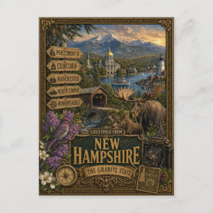 Grüße aus New Hampshire Vintage Retro Kunst Postkarte