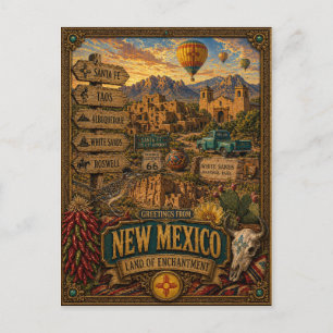 Grüße aus New Mexico   Vintage Retro Kunst Postkarte