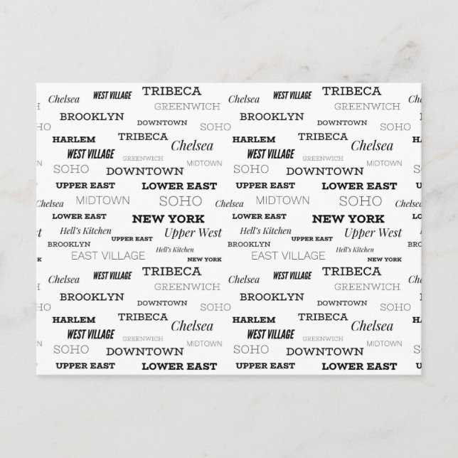 Grüße aus New York City, Nachbarschaften Postkarte (Vorderseite)