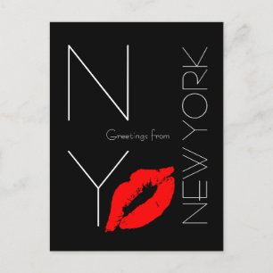 Grüße aus New York Red Lipstick Kiss Black Postkarte