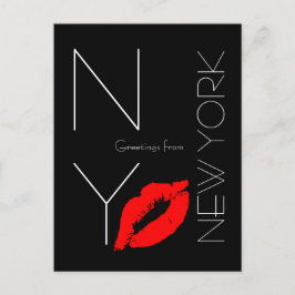 Grüße aus New York Red Lipstick Kiss Black Postkarte