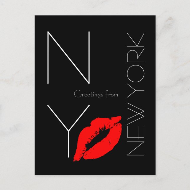 Grüße aus New York Red Lipstick Kiss Black Postkarte (Vorderseite)