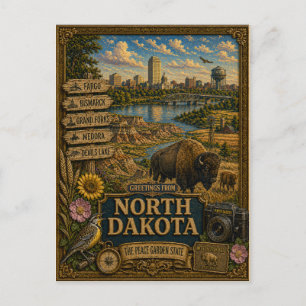 Grüße aus North Dakota Vintage Retro Kunst Postkarte
