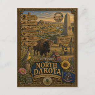 Grüße aus North Dakota Vintage Retro Kunst Postkarte