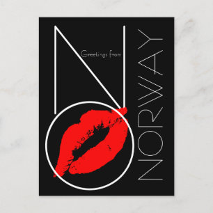 Grüße aus Norwegen Red Lipstick Kiss Black Postkarte