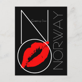 Grüße aus Norwegen Red Lipstick Kiss Black Postkarte