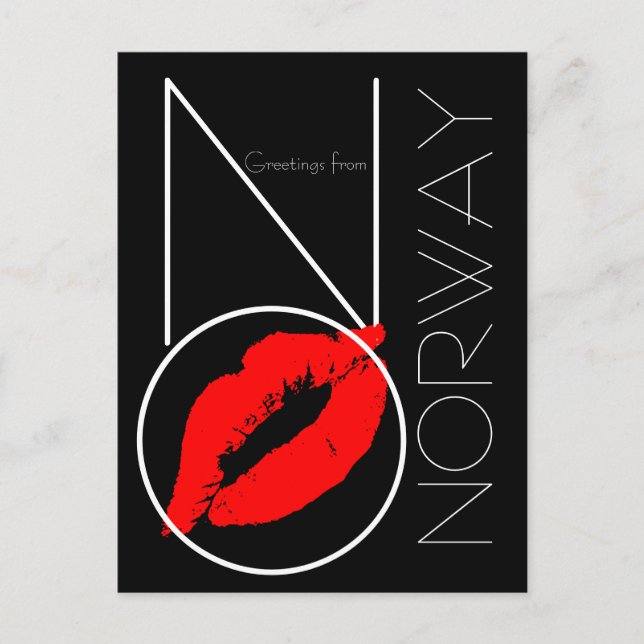 Grüße aus Norwegen Red Lipstick Kiss Black Postkarte (Vorderseite)