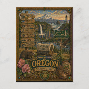 Grüße aus Oregon   Vintage Retro Kunst Postkarte