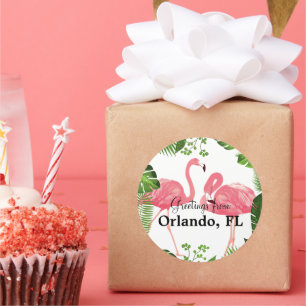 Grüße aus Orlando, Florida, Pink Flamingos, Runder Aufkleber