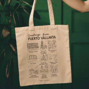 Grüße aus Puerto Vallarta Handgezeichnete Skizze Tragetasche