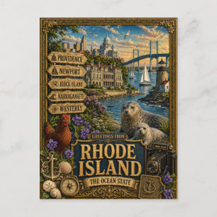 Grüße aus Rhode Island Vintage Retro Kunst Postkarte