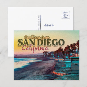 Grüße aus San Diego Ca Aquarell Sonnenuntergang 60 Postkarte