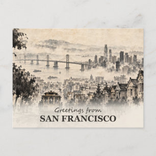 Grüße aus San Francisco Ink Wash Postkarte