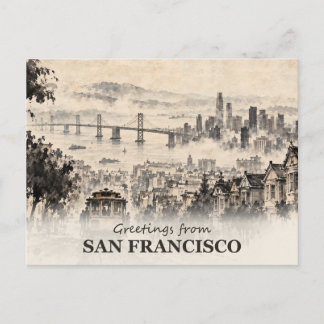 Grüße aus San Francisco Ink Wash Postkarte