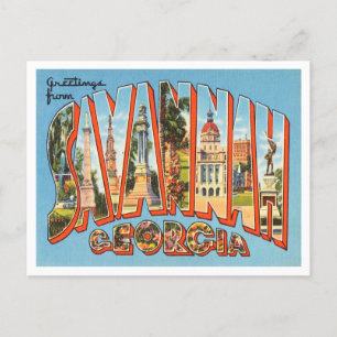 Grüße aus Savannah, Georgia Vintage Reise Postkarte