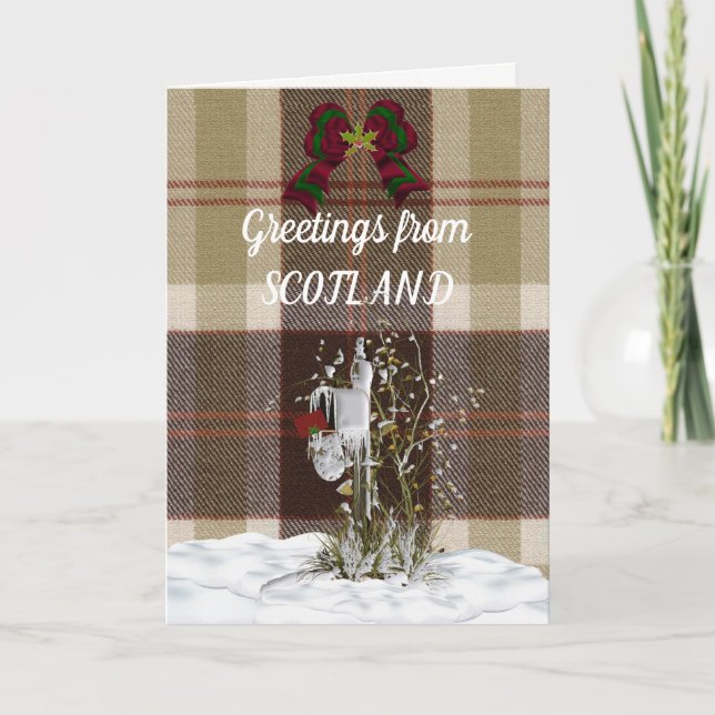 Grüße aus Schottland Bannockbane Tartan Feiertagskarte (Vorderseite)