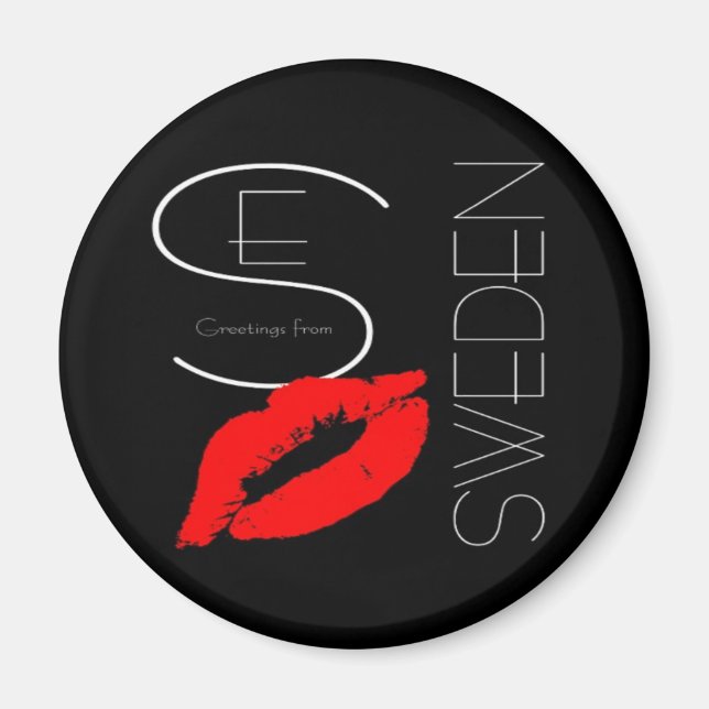 Grüße aus Schweden Red Lipstick Liebe Kiss Black Magnet (Vorne)