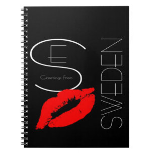 Grüße aus Schweden Red Lipstick Liebe Kiss Black Notizblock