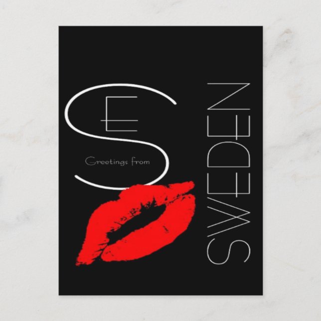 Grüße aus Schweden Red Lipstick Liebe Kiss Black Postkarte (Vorderseite)