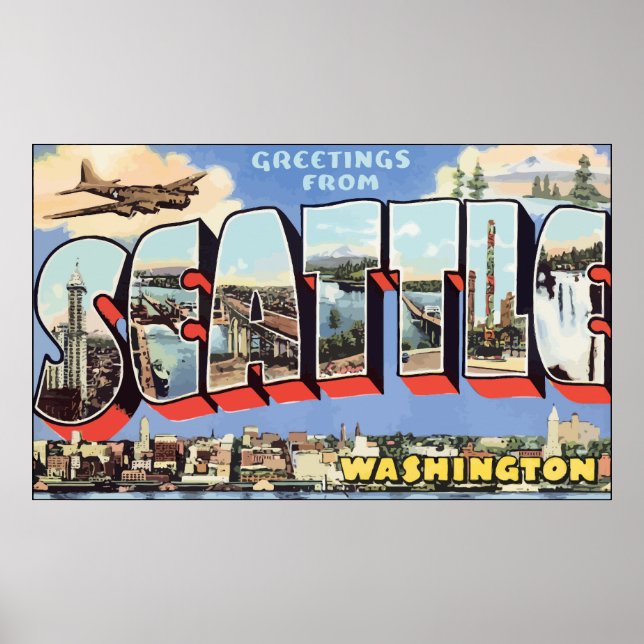 Grüße aus Seattle Washington, Vintag Poster (Vorne)