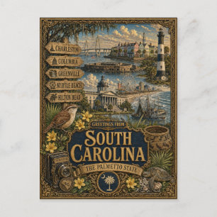 Grüße aus South Carolina   Vintage Retro Kunst Postkarte