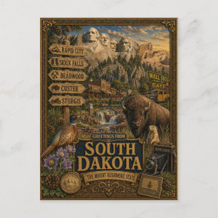 Grüße aus South Dakota   Vintage Retro Kunst Postkarte