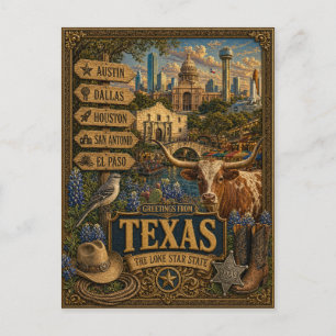Grüße aus Texas Vintage Retro Kunst Postkarte