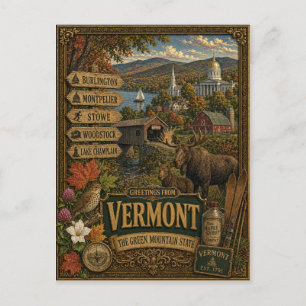 Grüße aus Vermont   Vintage Retro Kunst Postkarte