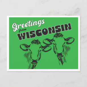 Grüße aus Wisconsin mit Zeichnend Vintagen Kühen Postkarte