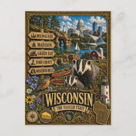 Grüße aus Wisconsin | Vintage Retro Kunst Postkarte