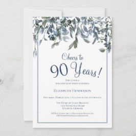 Grüße bis 90 Jahre Blue Floral Einladung