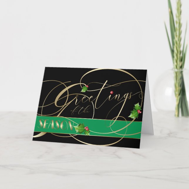 Grüße der Jahreszeit Gold Kalligraphie Karte (Vorderseite)